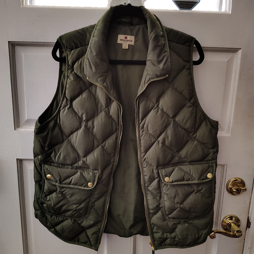 Woolrich Olive Quilted Vest with Gold Buttons